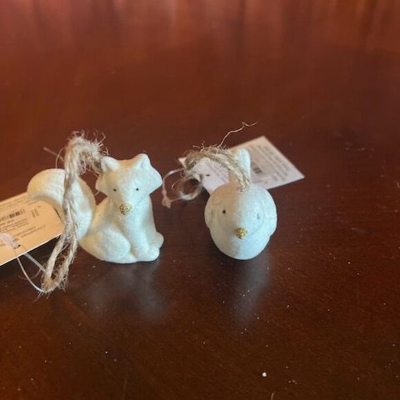 Set Of 2 fox and bird decorative white Animal Hanging Christmas Ornaments - Picture 6 of 10